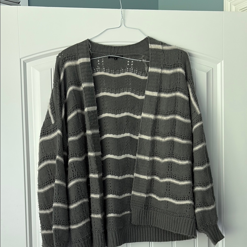 Staccato Gray and White Striped Cardigan Sweater Women’s Sz S